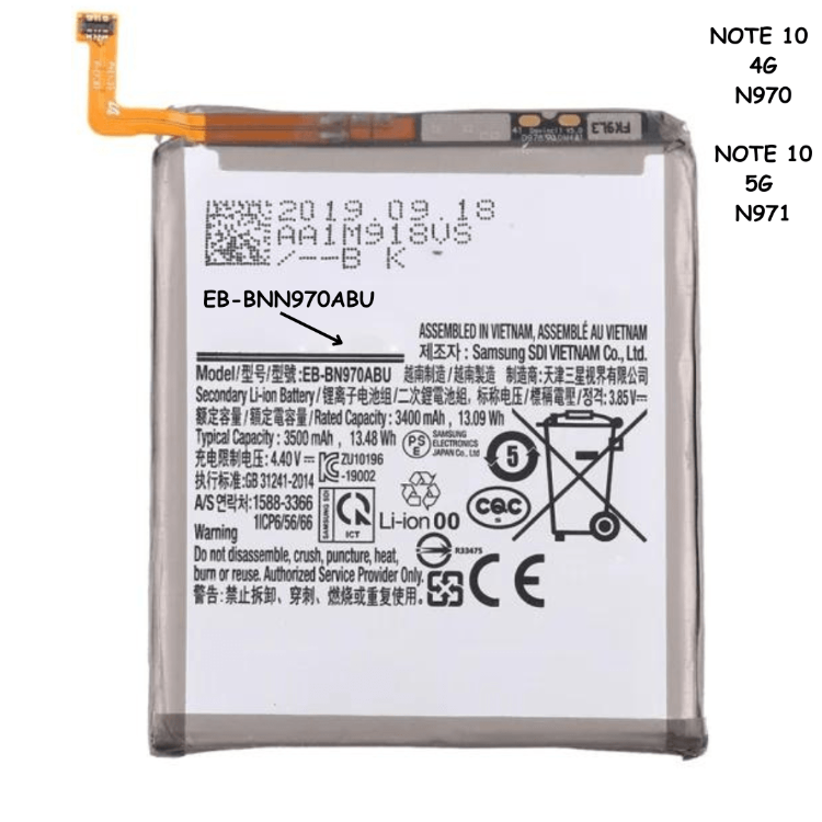 Battery EB-BN970ABU 3500mAh For Samsung Galaxy Note 10 4G N970 / Note 10 5G N971 - Best Cell Phone Parts Distributor in Canada, Parts Source Battery EB-BN970ABU 3500mAh For Samsung Galaxy Note 10 4G N970 / Note 10 5G N971 - Best Cell Phone Parts Distributor in Canada, Parts Source